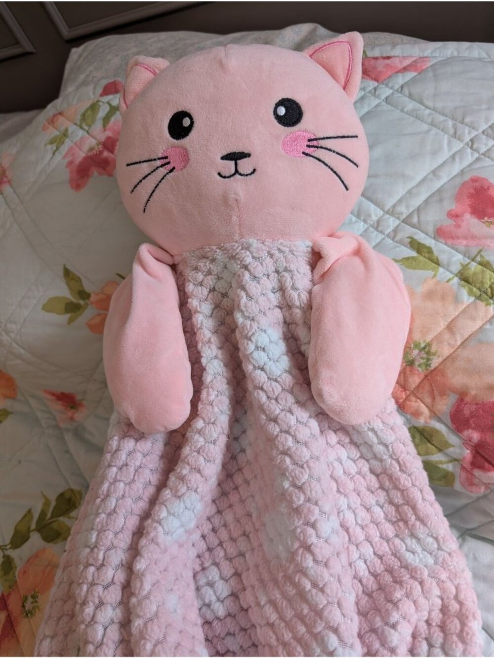 Pink Cat Lovey Security Blanket Plush Kitten Soft Textured Fabric 28.5" Square